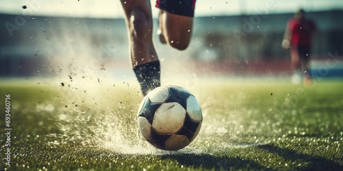 Photo of a soccer player's feet dribbling a ball on the field, focusing on the action and precision of the movement © EOL STUDIOS