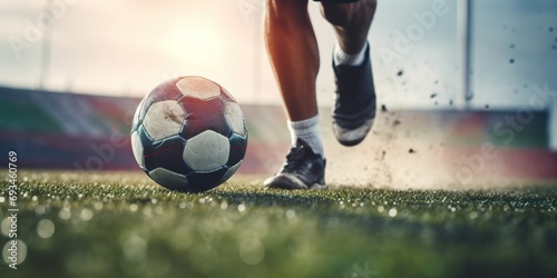 Photo of a soccer player's feet dribbling a ball on the field, focusing on the action and precision of the movement © EOL STUDIOS