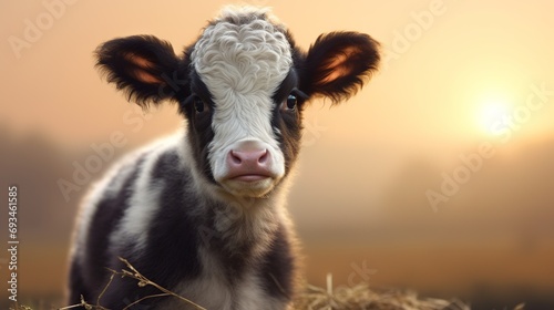 a brown and white baby cow on a farm © Samuel
