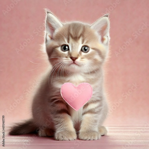 Cat or Kitten with a Heart - Valentine Concept or Romantic Greetings Card © Eggy