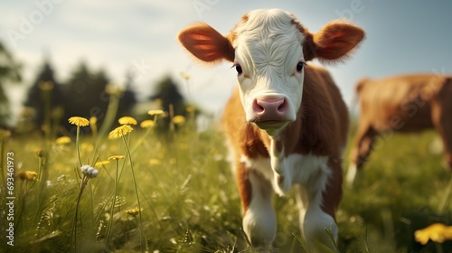 a brown baby cow on a farm