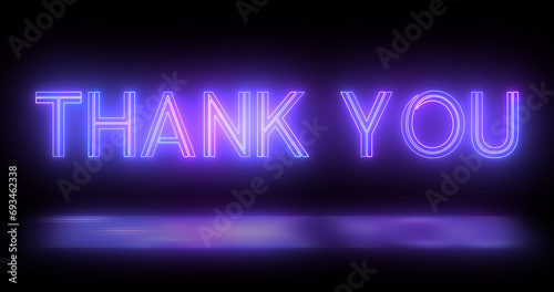 Neon retro style trendy Thank You text animation in a dark background for Thanksgiving. Glossy stylish thank you expressing gratitude message. Sign board advertisement asset.