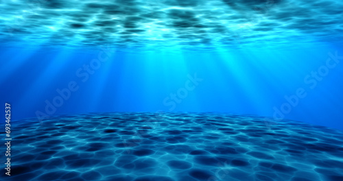 Realistic surreal underwater seabed moving water animation. Looping animation of water ocean waves moving underwater with camera zoom in effect. Sunbeam tranquility transparent sea water. © PhoenixStock