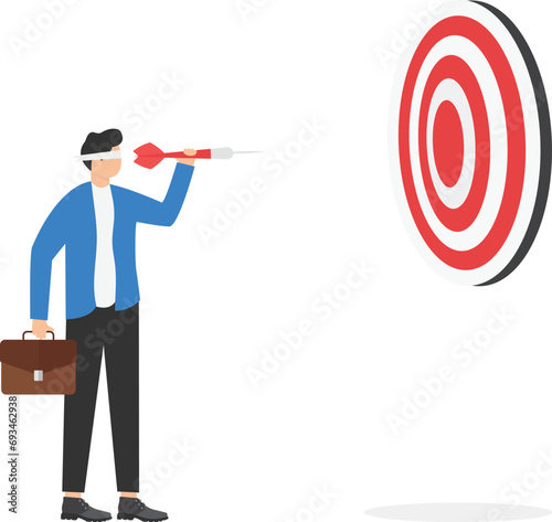 Confident businessmen achieve their target before they see. Success reaching goal or target, victory or winner, accuracy and achievement to hit target bullseye, efficiency or perfection concept,