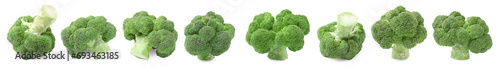 Fresh green broccoli isolated on white, set