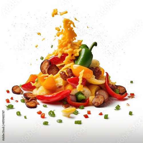 Scrambled Eggs w Various Sausages Cheddar Cheese Bell Pe