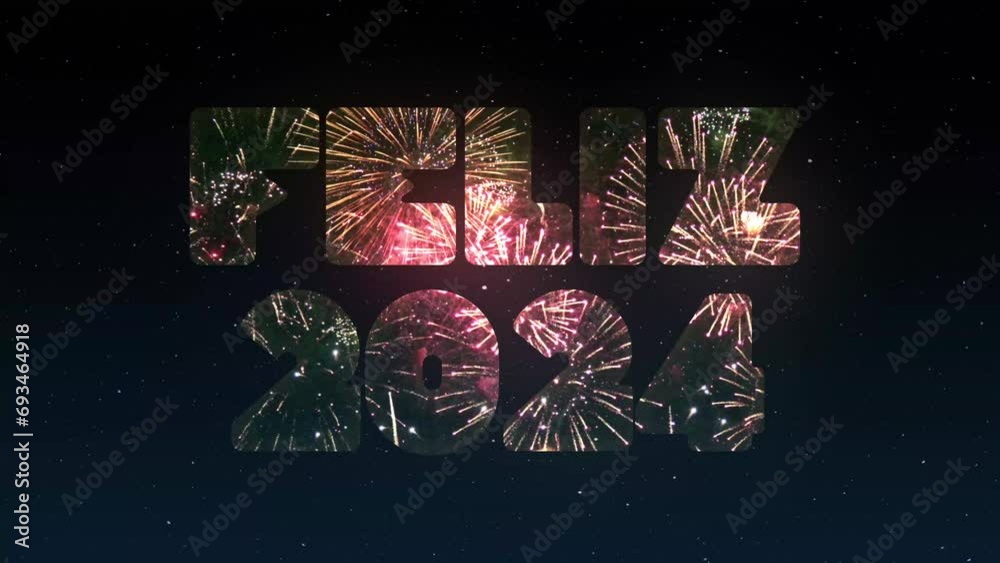 Fogos de artifício fundo céu estrelado 4k flat design feliz ano novo 2024 alpha