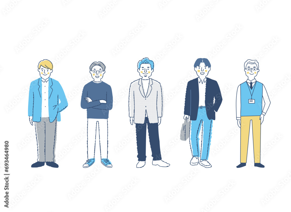 さまざまな男性5人 全身 さまざまな男性5人 全身