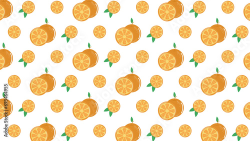Seamless pattern with whole and cut oranges. Vector illustration.