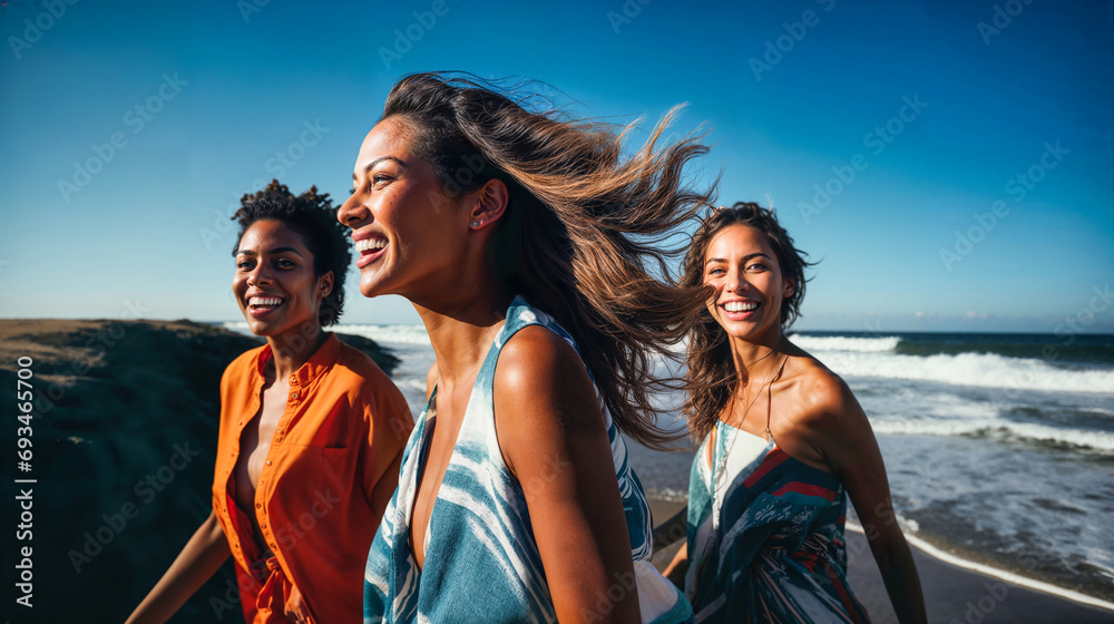 Joyful Multicultural Friends Enjoying Beach Outing Together Joyful Multicultural Friends Enjoying Beach Outing Together