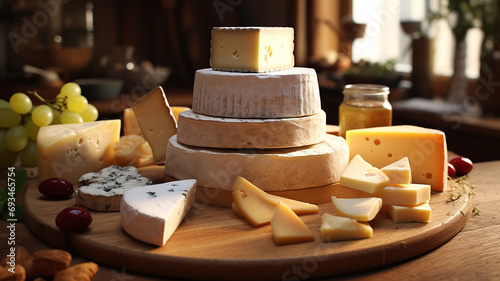 Assortment of different types of cheeses on a black background.