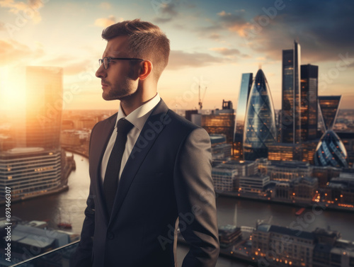 Young Successful businessman Executive in the city Background