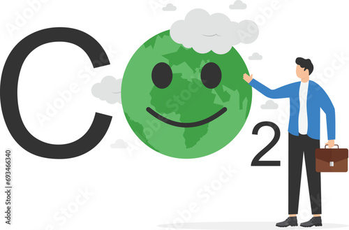 Earth globe Feels good under climate change or Global Warming - CO2 - Flat vector illustration.

