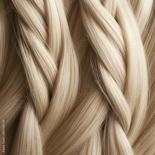 high-quality macro shot of several thin strands of blonde hair braided into a vertical braid