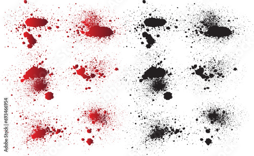 Various bloody black paint vector set. Set of isolated horror red blood splatter. red splat background