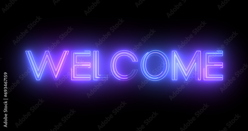 Welcome neon sign board retro style animation in black background. Welcome title greeting motion graphic invitation advertisement glowing trendy message. Welcome outline. Welcome neon sign board retro style animation in black background. Welcome title greeting motion graphic invitation advertisement glowing trendy message. Welcome outline.