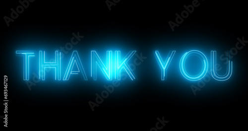 Neon retro style trendy Thank You text animation in a dark background for Thanksgiving. Glossy stylish thank you expressing gratitude message. Sign board advertisement asset. photo