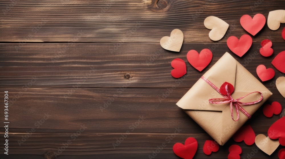 Valentine's day banner. envelope with paper red heart on a dark wooden background. concept mail, letter, banner, tree Valentine's day banner. envelope with paper red heart on a dark wooden background. concept mail, letter, banner, tree