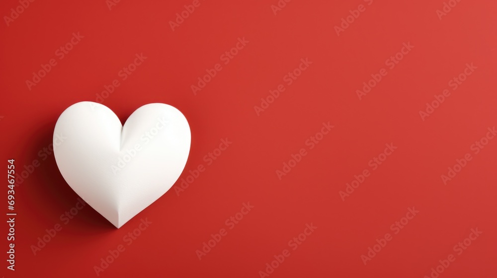 White paper heart on red matte background. Love Valentine's day concept greeting card. Copy space. White paper heart on red matte background. Love Valentine's day concept greeting card. Copy space.
