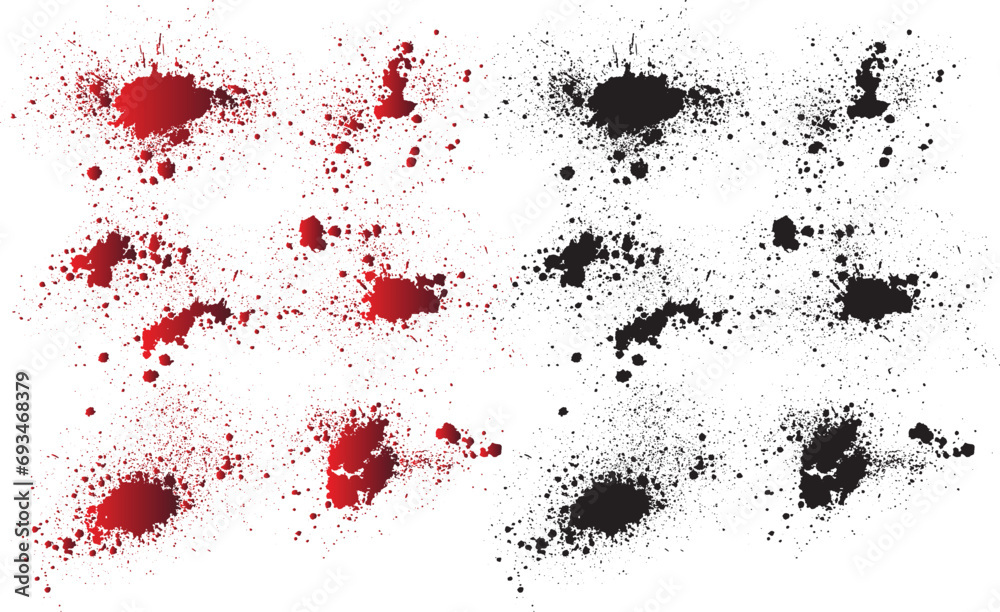 Ink creative black blood splatter vector set. Collection of red dripping blood paint. red paint background