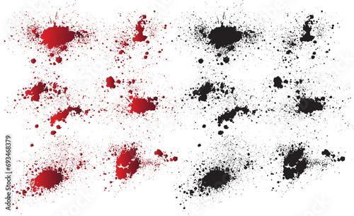 Ink creative black blood splatter vector set. Collection of red dripping blood paint. red paint background