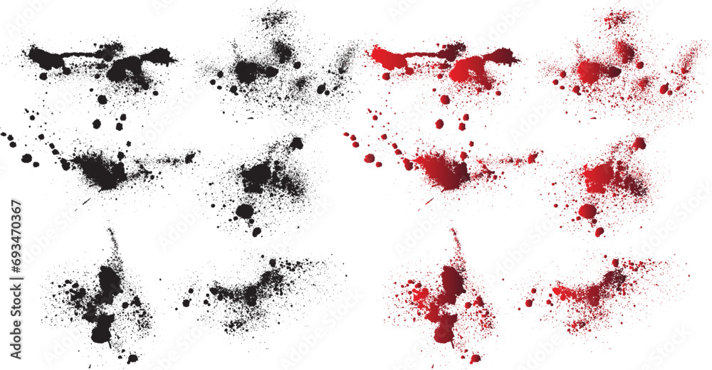 Halloween grunge black blood background set. Bleeding set of black blood splash background. red ink splashes