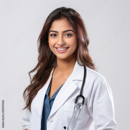 Indian 12th grade student aspiring doctor, looking at camera isolated on white background 