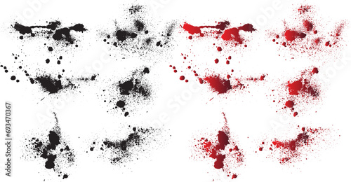 Halloween grunge black blood background set. Bleeding set of black blood splash background. red ink splashes photo