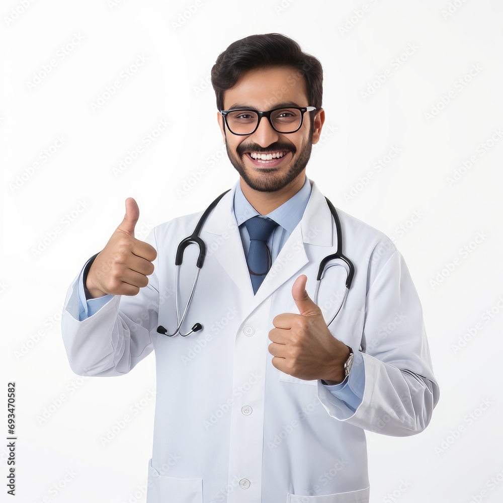 Indian 12th grade student aspiring doctor, looking at camera isolated on white background Indian 12th grade student aspiring doctor, looking at camera isolated on white background
