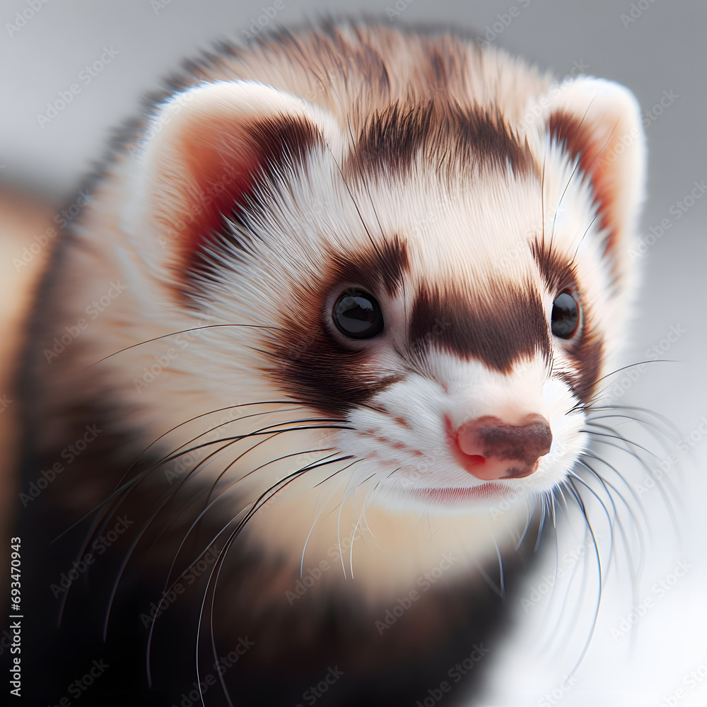 Obraz premium Portrait of ferret, cute and funny, Ferret, 雪貂, hurón, السمور, Frettchen, furão, хорек, furet, フェレット, समोर