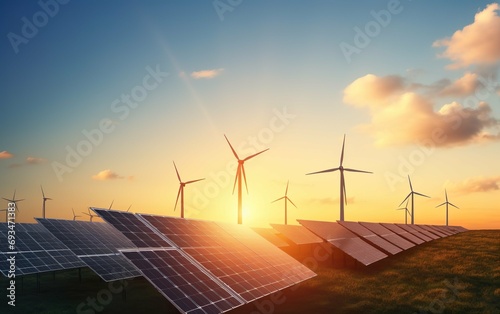 Modern Wind turbines and solar panels