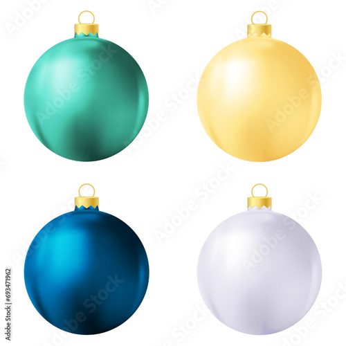 Set of green, yellow, blue and white Christmas tree toy or ball
