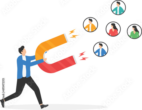 Retention clients with a magnet. Modern vector illustration in flat style

