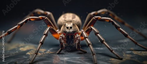 Close-up photo of a web-spinning house spider