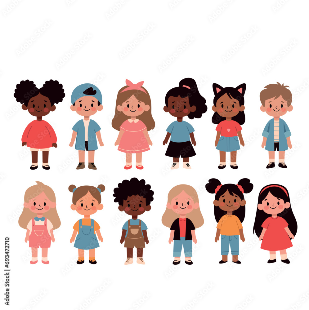 Cute little child with different hairstyles and clothes vector Illustration