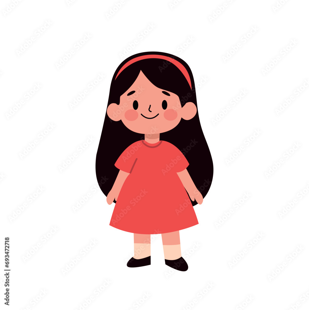 Cute little girl in red dress. Vector illustration isolated on white background. Cute little girl in red dress. Vector illustration isolated on white background.