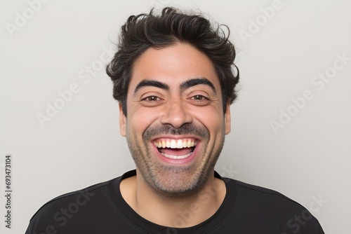Happy man cheerful facial expression. Generative AI. © Tuyres