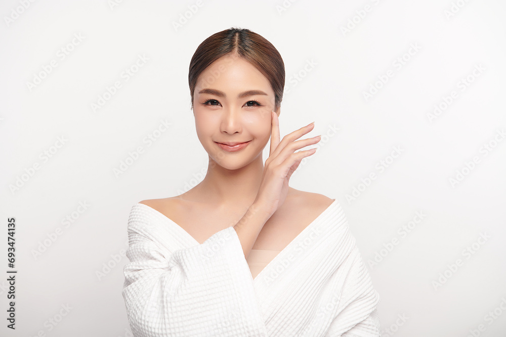 Beautiful young asian woman with clean fresh skin on white background, Face care, Facial treatment, Cosmetology, beauty and spa, Asian women portrait. Beautiful young asian woman with clean fresh skin on white background, Face care, Facial treatment, Cosmetology, beauty and spa, Asian women portrait.