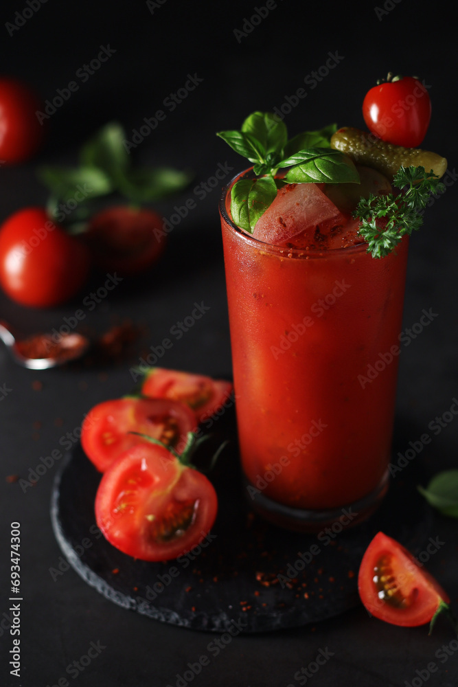 A glass with cold bloody mary cocktail A glass with cold bloody mary cocktail