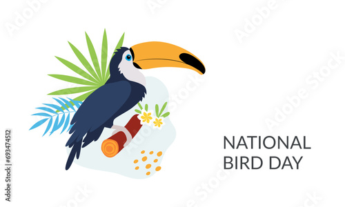 National Bird Day banner. January 5th. Holiday concept. Hummingbird with text inscription. Vector flat illustration