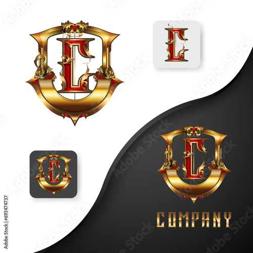 red gold letter C logo design with luxurious and beautiful ornament