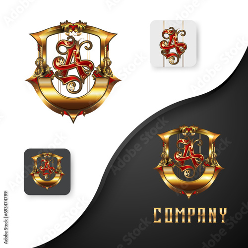 red gold letter C logo design with luxurious and beautiful ornament
