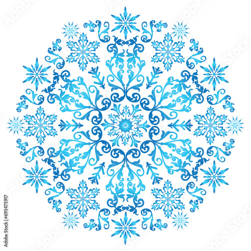 Vector blue gradient big snowflake on a transparent background. Isolated. Set for Christmas and New Year design.