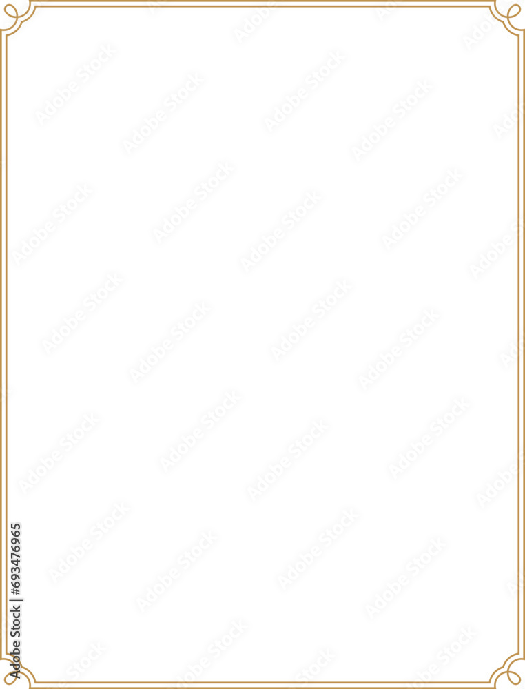 Decorative gold frame , vintage border with 8x10.5 aspect ratio for 8.5x11 aspect ratio US letter flyer, poster, card, invitation,report, menu, svg cutout isolated.