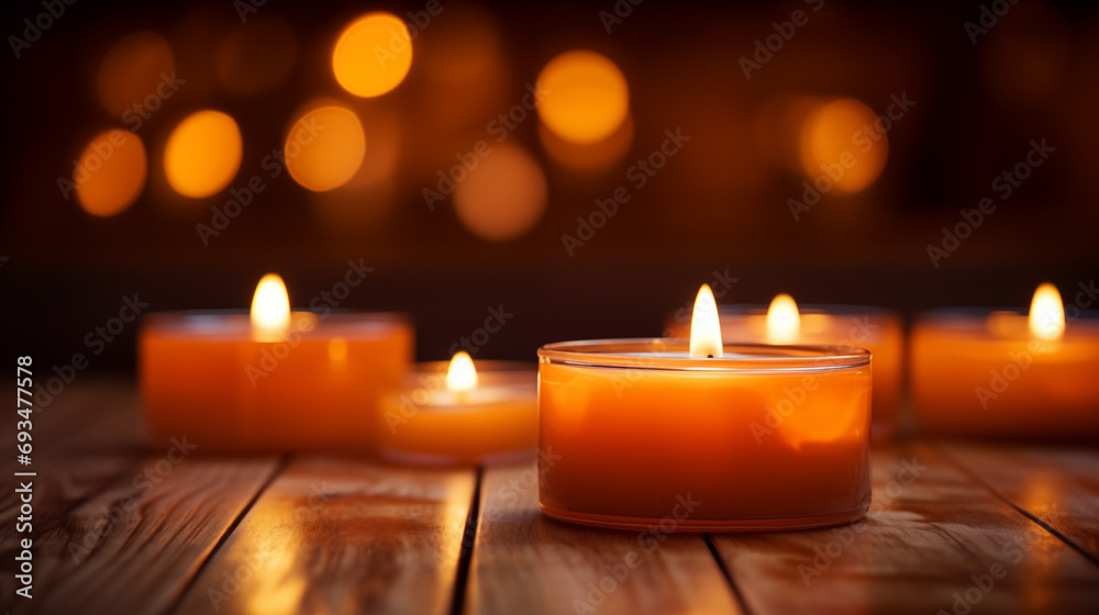 Burning candles on cozy wooden table
Burning candles on cozy wooden table
