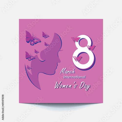 International Women's Day 8 march with frame of flower and Paper art style.