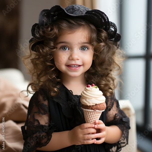 A child with a chocolate or ice cream cone enjoying a delicious summer treat