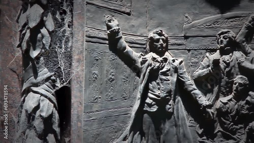 Metal Bas-relief depicting Historical Figures at the Statue of the Argentine Politician Called 