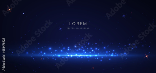 Abstract elegant blue glowing line with lighting effect sparkle on dark blue background. Template premium award design.