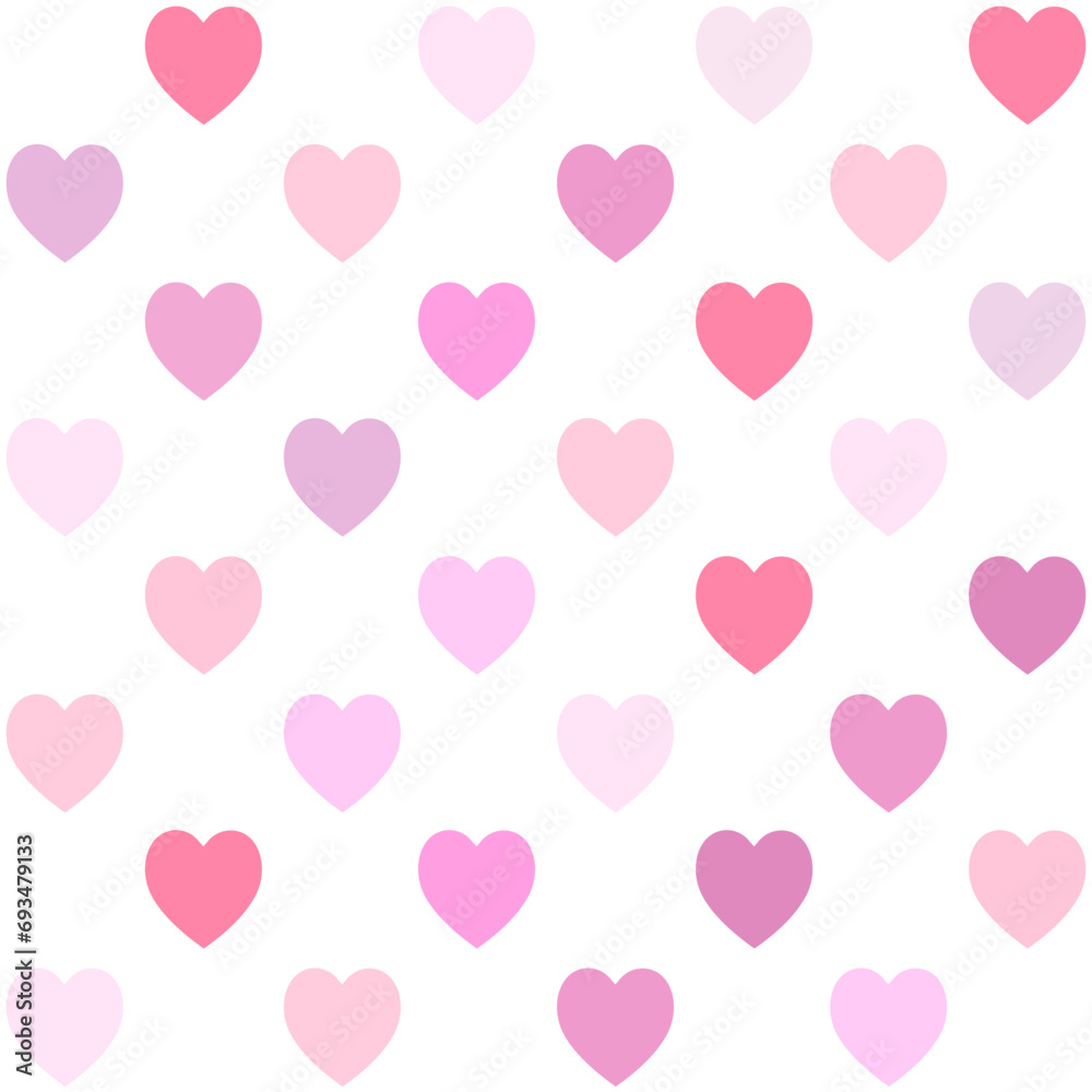Heart shapes seamless pattern, pink hearts on white background